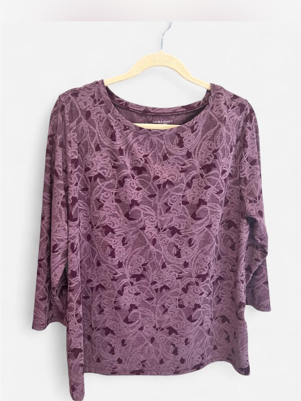 Laura Scott Mauve Floral Lace-Effect Long Sleeve Tee